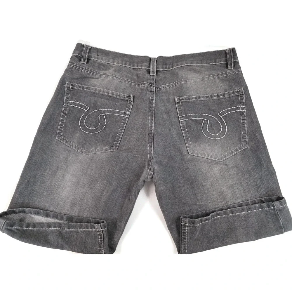 Avirex Shorts Mens 38 Gray Denim Jean Cuffed Stitch Pocket Casual Walking